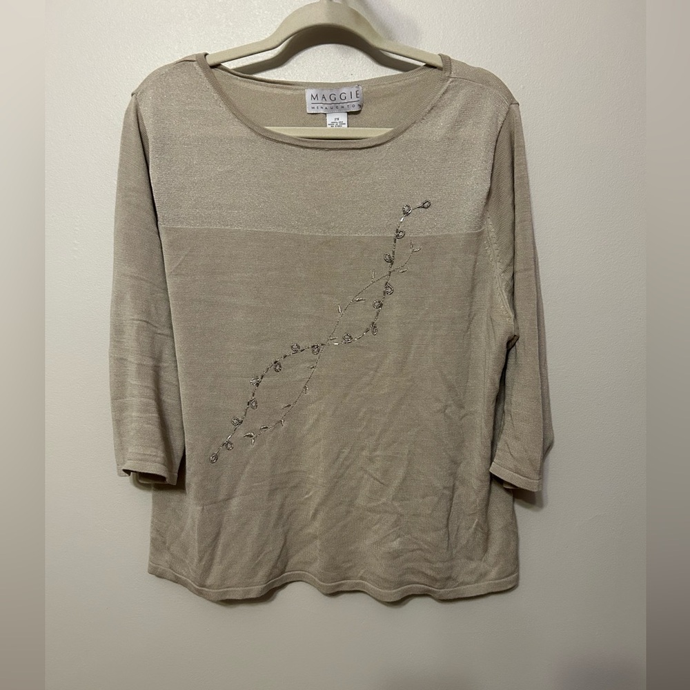 Tan Silk Top with Embellishments